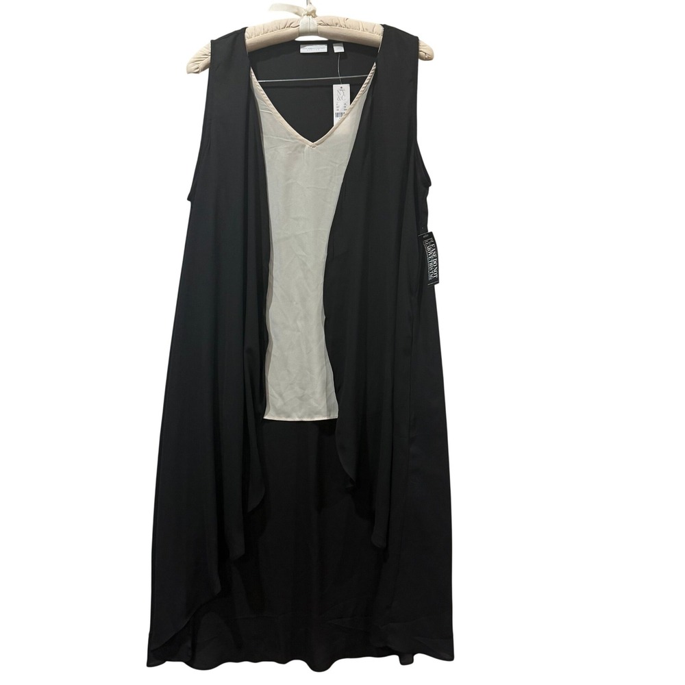 New York & Company Women Black Cream Layered High Low Maxi Dress Large‎ NWT 5007